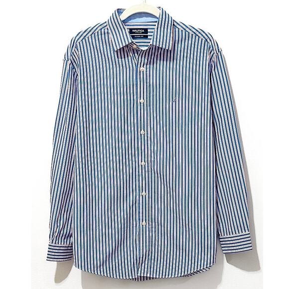 Nautica - Mens Classic Fit, Striped, Long-Sleeve, Button Down (15.5, 32/33) - Picture 1 of 4